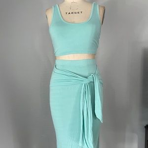 2PC Set- Cropped Tank with Tie Front MIDI skirt